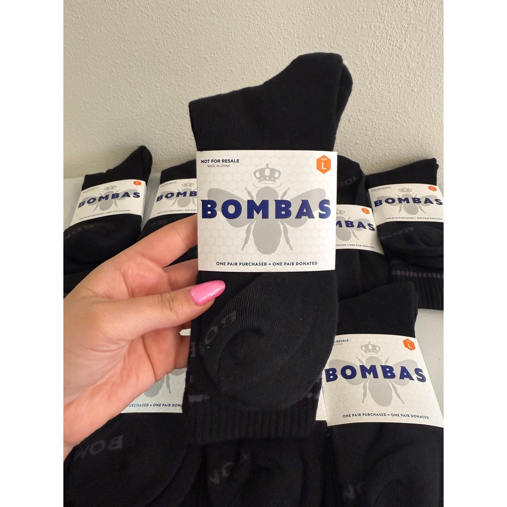 Bombas Mens Crew Socks 10 Pack Large Black Honeycomb Arch Support Donation New